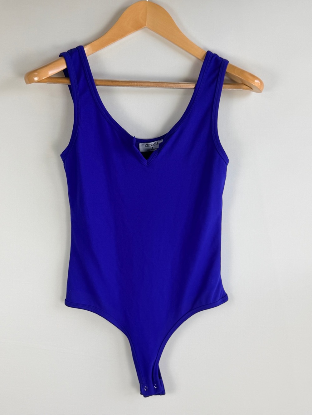 Zenana Royal Blue V Neck Tank Bodysuit Size Small Stretch Sleeveless